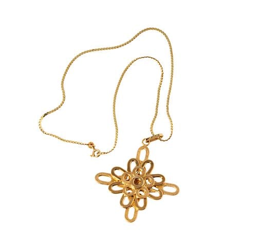 14 Karat Yellow Gold Cross and Necklace: Buyer's Premium is 25% on Abell.com Buyer's Premium is 28% on Liveauctioneers.com Including one 14 karat yellow gold cross pendant and chain; pendant measuring 2-7/16 inches tall; chain measuring 15