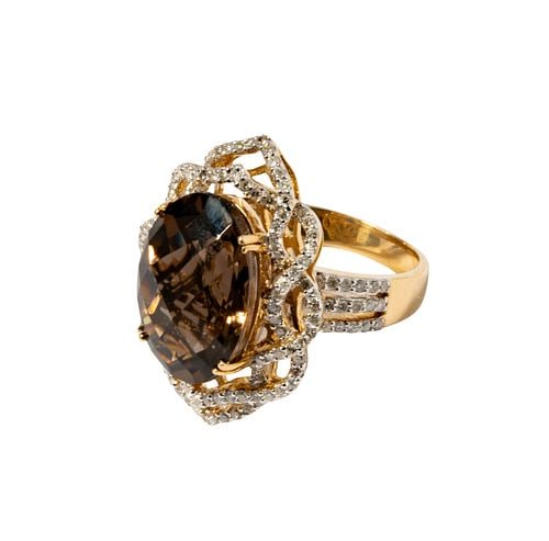 14 Karat Yellow Gold Diamond and Smoky Quartz Ring (1 of 7)