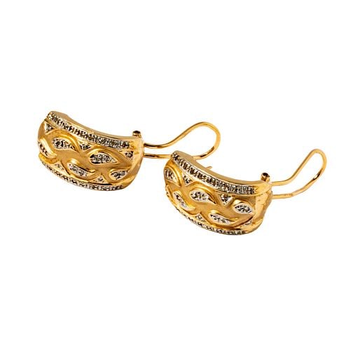 Pair of 14 Karat Yellow Gold Diamond Hoop Earrings: Buyer's Premium is 25% on Abell.com Buyer's Premium is 28% on Liveauctioneers.com Including one 14 karat yellow gold diamond hoop earrings, set with multiple small diamond earrings, earrings