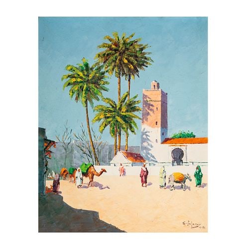 Orientalist Scene with Palm Trees: Buyer's Premium is 25% on Abell.com Buyer's Premium is 28% on Liveauctioneers.com oil on canvas, signed, 20 x 16 in., frame: 25 1/4 x 21 1/2 in.