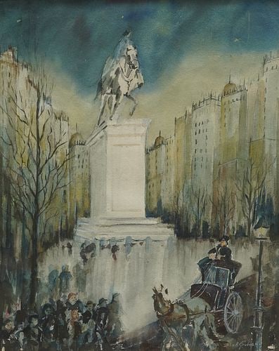 John R. Grabach (AMERICAN, 1886-1981), Park Square: Buyer's Premium is 25% on Abell.com Buyer's Premium is 28% on Liveauctioneers.com watercolor on paper, signed, 24 x 19 in., 33 x 28 in frame.