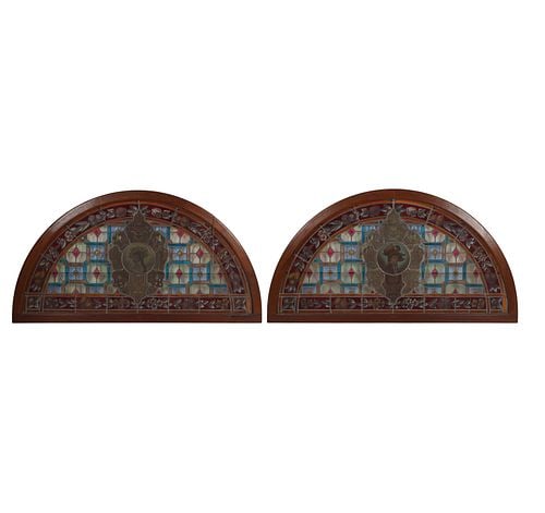 Pair of Victorian-Style Stained Glass Panels: Buyer's Premium is 25% on Abell.com Buyer's Premium is 28% on Liveauctioneers.com overall: 34 x 63 in.