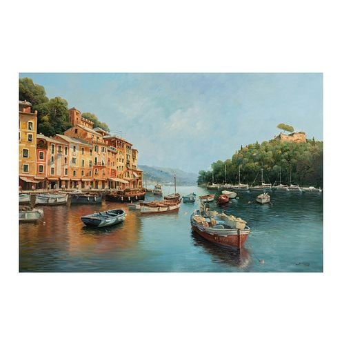 Sergio Cozzuol, Portofino: Buyer's Premium is 25% on Abell.com Buyer's Premium is 28% on Liveauctioneers.com oil on canvas, signed lower right, canvas: 39 1/4 x 59 1/4 in., frame: 51 x 71 in.