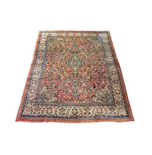 Mahal Sarouk, 13'10" x 10'9": Buyer's Premium is 25% on Abell.com Buyer's Premium is 28% on Liveauctioneers.com wool, 13'10" x 10'9"