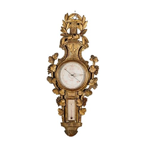 Antique Giltwood Barometer: Buyer's Premium is 25% on Abell.com Buyer's Premium is 28% on Liveauctioneers.com Labeled Paris, 37 x 15 in.