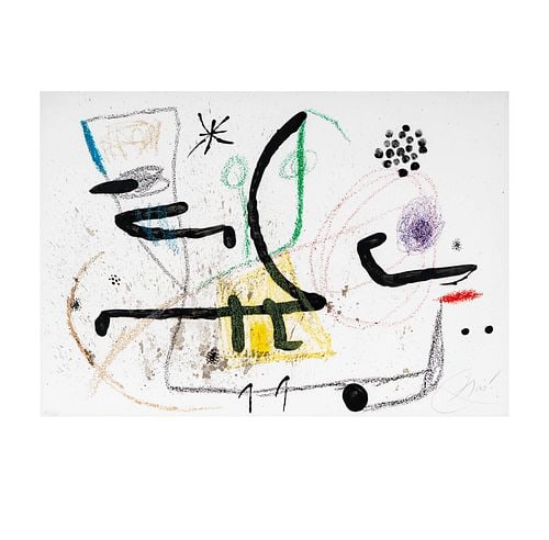 Joan Miro (1893-1983),: Buyer's Premium is 25% on Abell.com Buyer's Premium is 28% on Liveauctioneers.com lithograph in colors, signed in pencil lower right, numbered XIV/XV, sight: 20 x 28 3/4 in., frame: 26 3/4 x 35 1/4