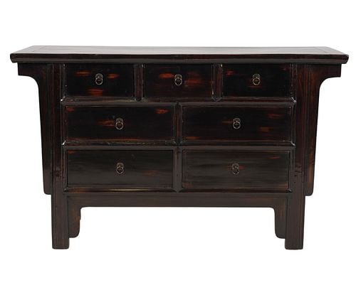 Chinese Lacquered Chest: Buyer's Premium is 25% on Abell.com Buyer's Premium is 28% on Liveauctioneers.com 32 x 52 1/2 x 18 in.