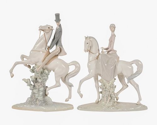 Two Lladro Figures on Horses: Buyer's Premium is 25% on Abell.com Buyer's Premium is 28% on Liveauctioneers.com each marked to underside, man on horseback: 19 1/2 x 15 1/2 x 6 in.
