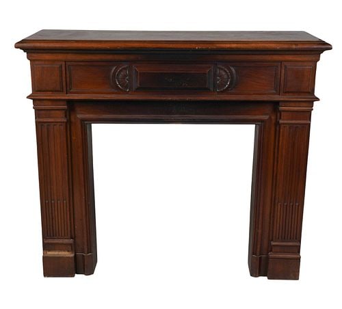 Carved Mahogany Fireplace Surround: Buyer's Premium is 25% on Abell.com Buyer's Premium is 28% on Liveauctioneers.com 19th century, 44 1/4 x 52 x 18 in.