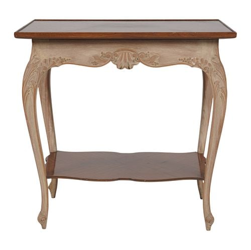 French Tiered Side Table: Buyer's Premium is 25% on Abell.com Buyer's Premium is 28% on Liveauctioneers.com 28 x 27 1/2 x 16 in.