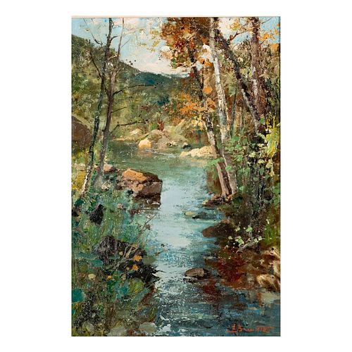 Ezelino Briante (1901-1971), Hidden River: Buyer's Premium is 25% on Abell.com Buyer's Premium is 28% on Liveauctioneers.com oil on canvas, signed lower right, canvas: 21 1/2 x 14 1/4 in., frame: 28 1/4 x 21 1/4 in.