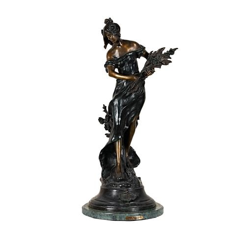 After Moreau, Lady with Wheat: Buyer's Premium is 25% on Abell.com Buyer's Premium is 28% on Liveauctioneers.com bronze on marble base, 36 x 18 x 19 in.