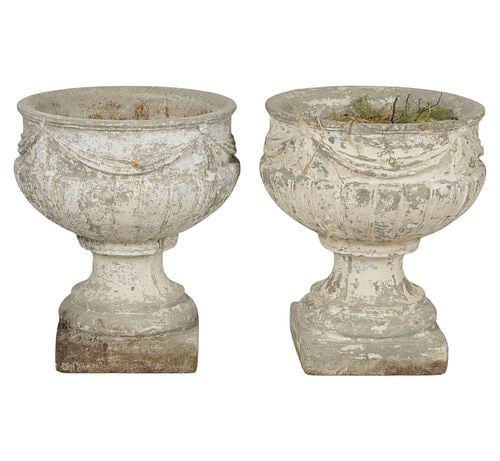 Pair of Cement Planters: Buyer's Premium is 25% on Abell.com Buyer's Premium is 28% on Liveauctioneers.com 17 x 14 in.