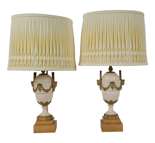Pair of French Gilt-Bronze Mounted White Marble Urns (1 of 6)