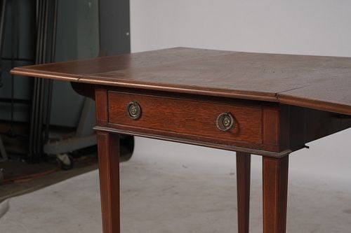Walnut Inlaid Drop-Leaf Side Table - 4