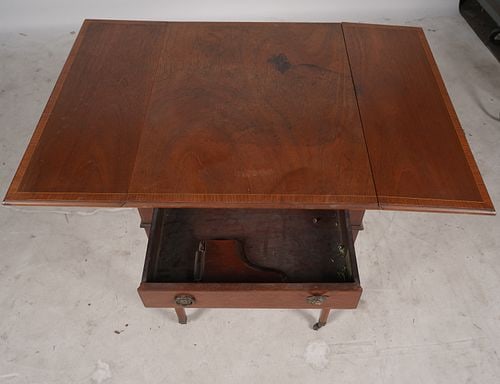 Walnut Inlaid Drop-Leaf Side Table - 8