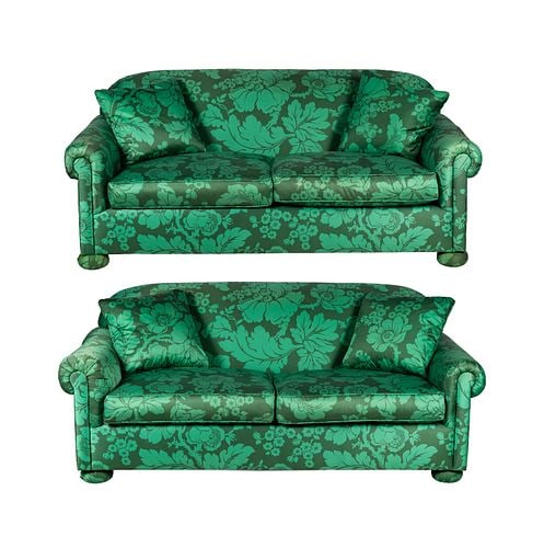 Pair of Green Floral Upholstered Sofas: Buyer's Premium is 25% on Abell.com Buyer's Premium is 28% on Liveauctioneers.com