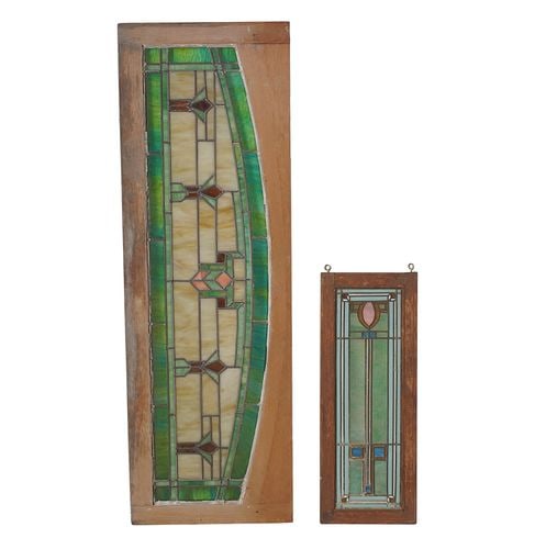 Two Assorted Stained Glass Panels: Buyer's Premium is 25% on Abell.com Buyer's Premium is 28% on Liveauctioneers.com largest: 18 1/2 x 57 in.