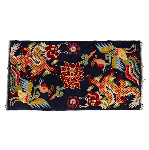 Art Deco Chinese Throw Rug: Buyer's Premium is 25% on Abell.com Buyer's Premium is 28% on Liveauctioneers.com 69 x 36 in.