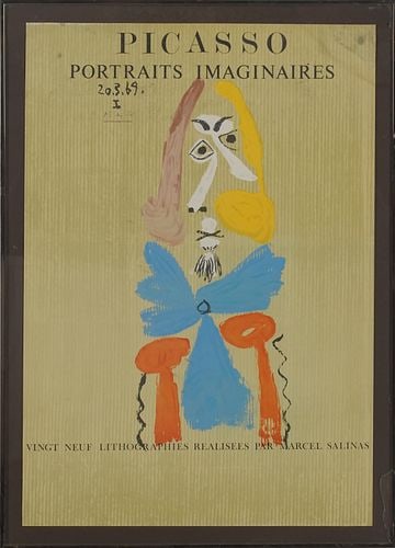 After Pablo Picasso, "Portraits Imaginaires": Buyer's Premium is 25% on Abell.com Buyer's Premium is 28% on Liveauctioneers.com lithograph circa 1970, sheet: 29 x 20 in. frame: 31 3/4 x 23 in.