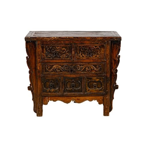 A Small Dark Wood Carved Chest (1 of 12)