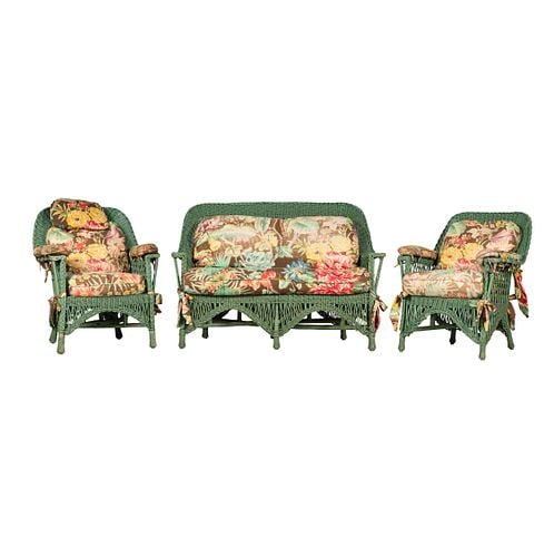 Three-Piece Painted Wicker Salon Set: Buyer's Premium is 25% on Abell.com Buyer's Premium is 28% on Liveauctioneers.com