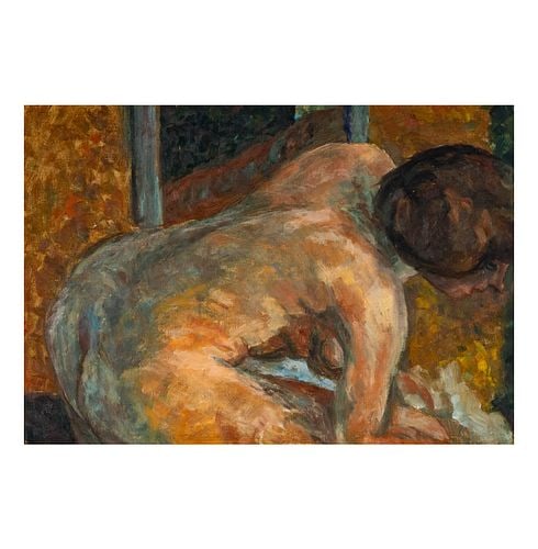 Painting of Corinne Sydney: Buyer's Premium is 25% on Abell.com Buyer's Premium is 28% on Liveauctioneers.com 1960s, oil on canvas, titled, and illegibly signed with date verso, 14 x 20 in., frame: 21 x 27 1/2 in.