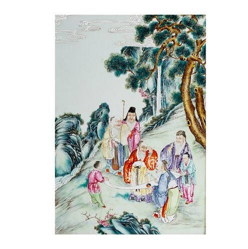 Chinese Famille Rose Porcelain Plaque: Buyer's Premium is 25% on Abell.com Buyer's Premium is 28% on Liveauctioneers.com 18 1/2 x 12 3/4 in., frame: 22 x 16 1/4 in.