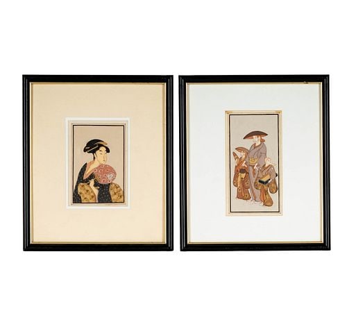 Two Japanese Paintings of FIgures: Buyer's Premium is 25% on Abell.com Buyer's Premium is 28% on Liveauctioneers.com sight; 8 1/4 x 4 1/2 in., frame: 14 x 12 in.