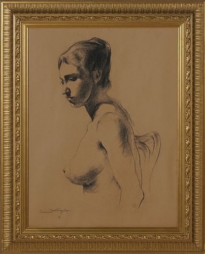 Emil Kosa Jr, 1903-1968, Study of a Nude: Buyer's Premium is 25% on Abell.com Buyer's Premium is 28% on Liveauctioneers.com charcoal on paper, signed to the lower left, sight: 23 1/4 x 17 1/4 in., frame: 30 x 24 in.