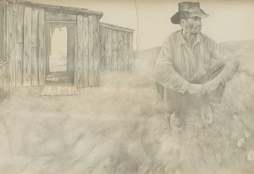 Richard Smith, Man with Hat: Buyer's Premium is 25% on Abell.com Buyer's Premium is 28% on Liveauctioneers.com graphite on paper, signed lower left, 11 1/2 x 16 1/2 in.