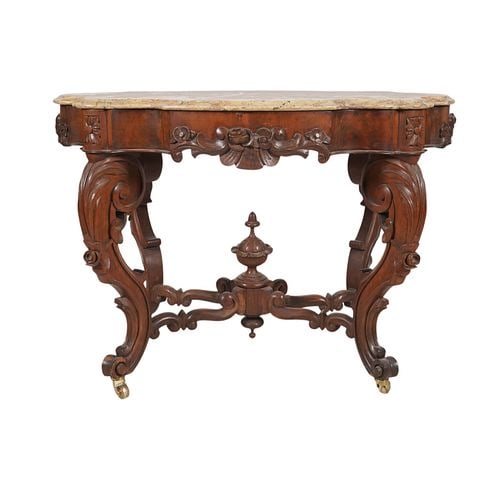 Carved Wood Marble Top Occasional Table (1 of 13)