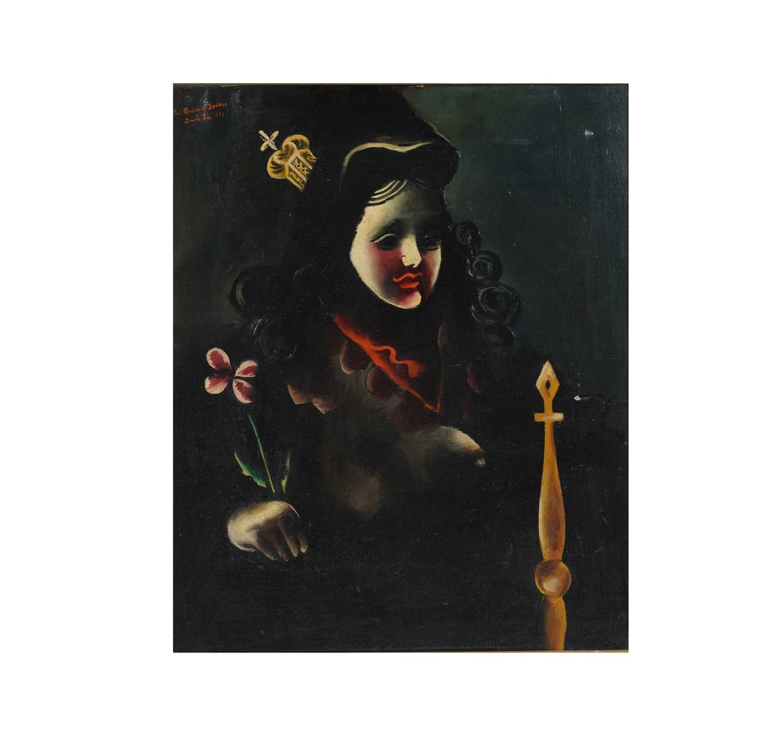David Lax, 1910-1990, The Queen of Spades: oil on canvas 1939, signed, dated and titled to the upper left Canvas: 23 x 19 in. (58.4 x 48.3 cm.), Frame: 32 1/4 x 28 1/2 in. (81.9 x 72.4 cm.)