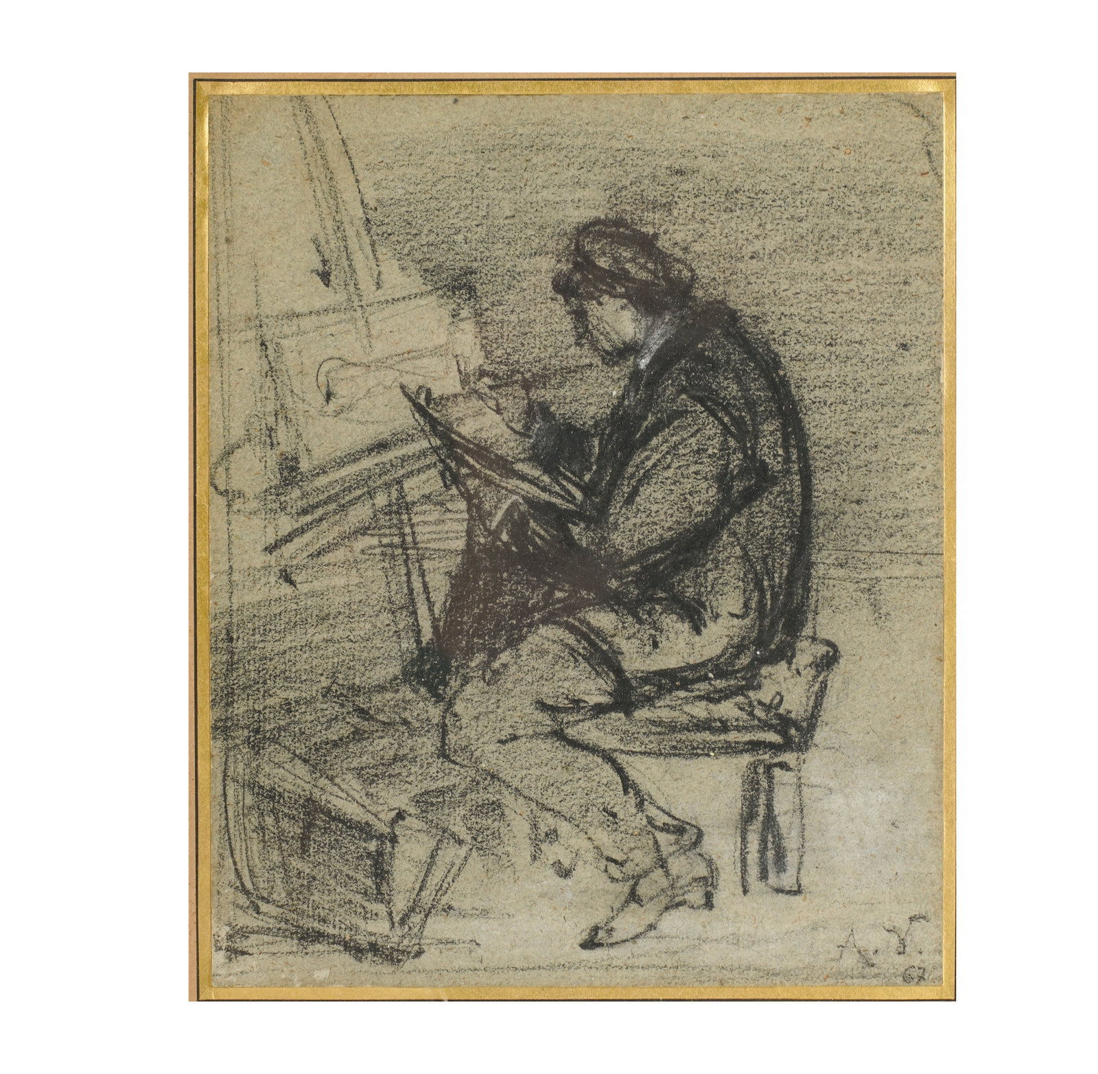 Antoine Vollon, French 1833-1900, A Study of an Artist: charcoal on paper 1867, signed and dated to the lower right 8 x 6 1/2 in. (20.3 x 16.5 cm.), Frame: 11 x 9 in. (27.9 x 22.9 cm.)