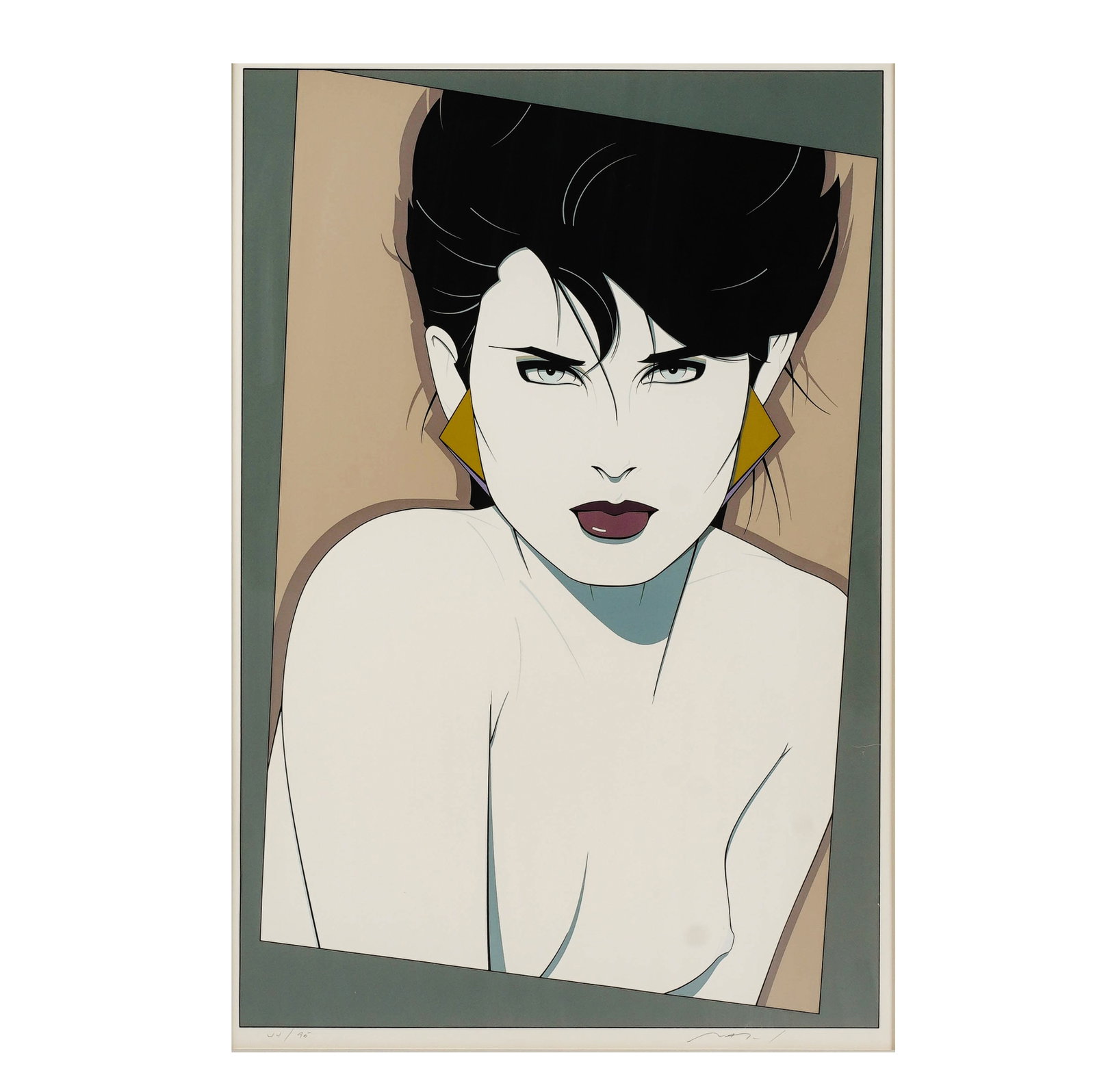 Patrick Nagel, American 1945-1984, Kristen: screenprint on wove paper signed in pencil lower right, numbered 44/95 sight: 31 x 21 in. (78.7 x 53.3 cm.), Frame: 40 1/2 x 30 1/2 in. (102.9 x 77.5 cm.)