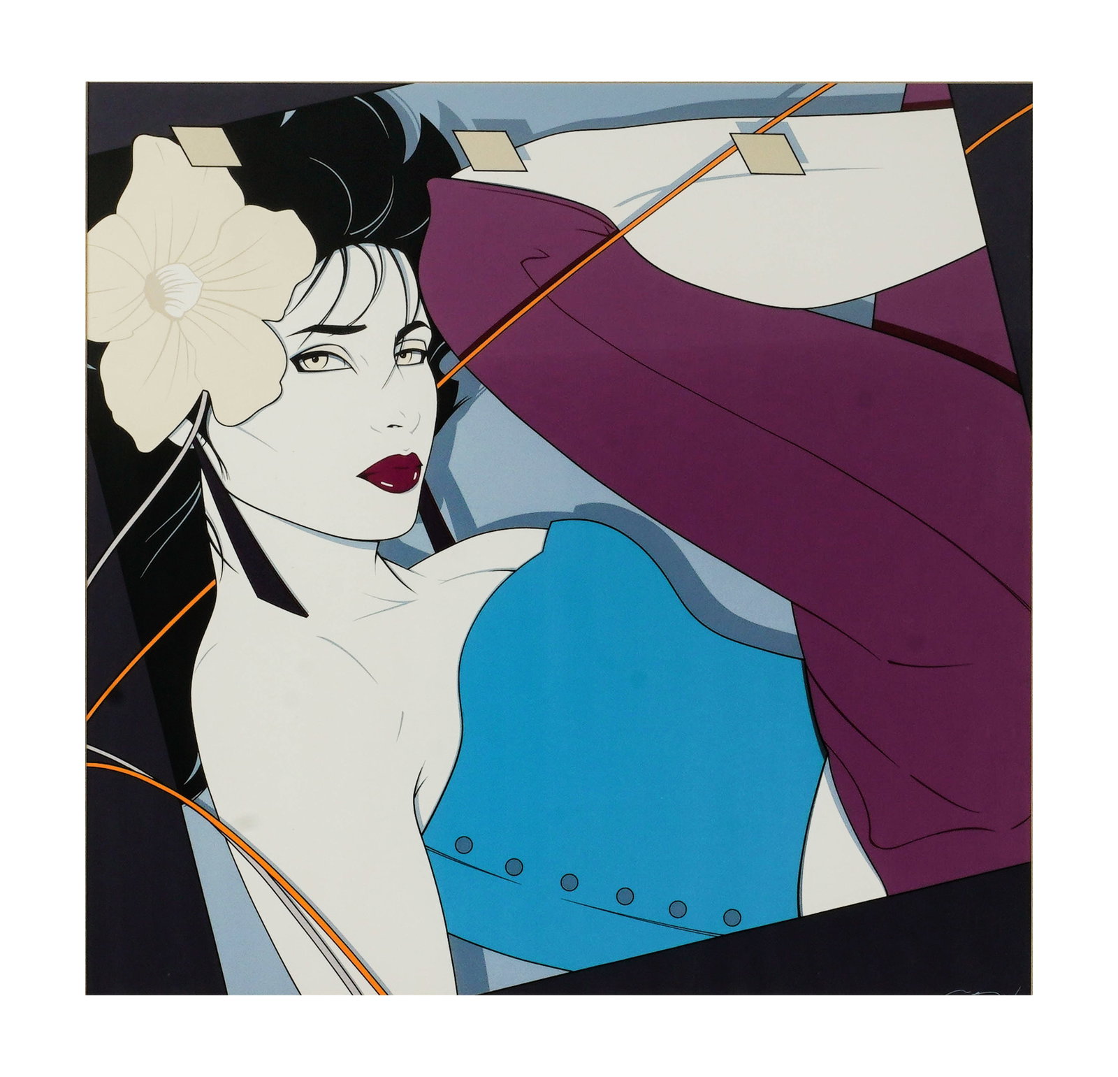 Patrick Nagel, American 1945-1984, Commemorative #9: screenprint signed in print sight: 23 1/4 x 24 in. (59.1 x 61 cm.), Frame: 36 x 36 1/2 in. (91.4 x 92.7 cm.)