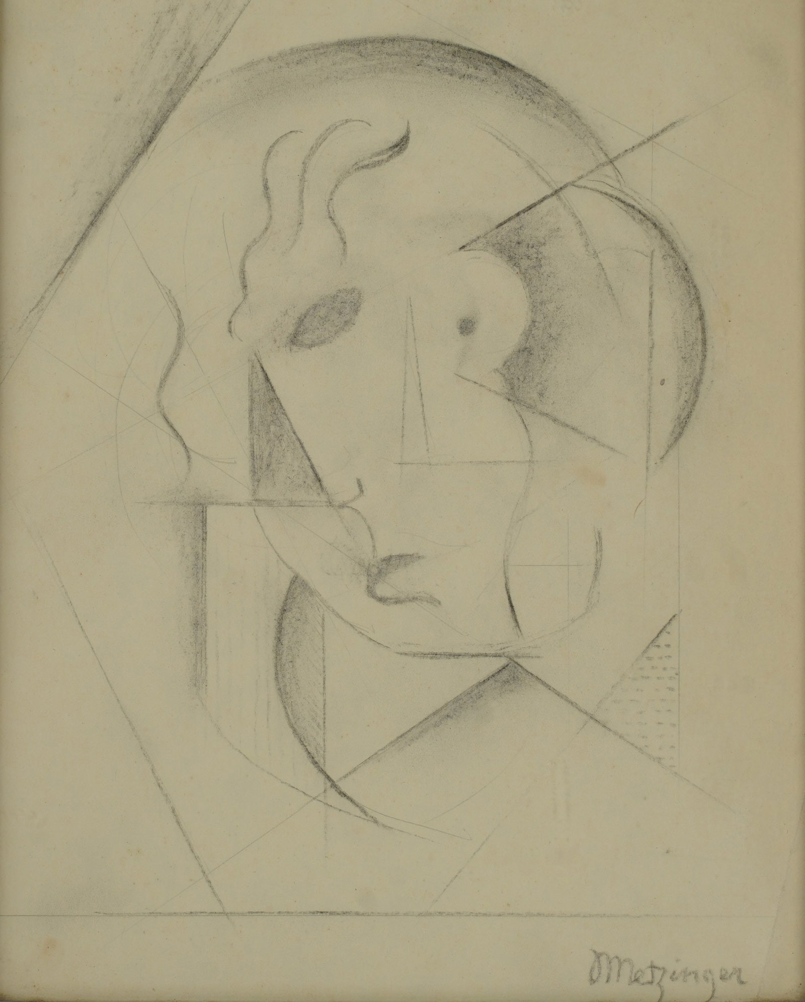 Jean Metzinger, 1883-1956, A Portrait of a Woman: pencil on paper signed to the lower right Panel: 11 1/4 x 8 1/4 in. (28.6 x 21 cm.), Frame: 14 1/4 x 12 in. (36.2 x 30.5 cm.)