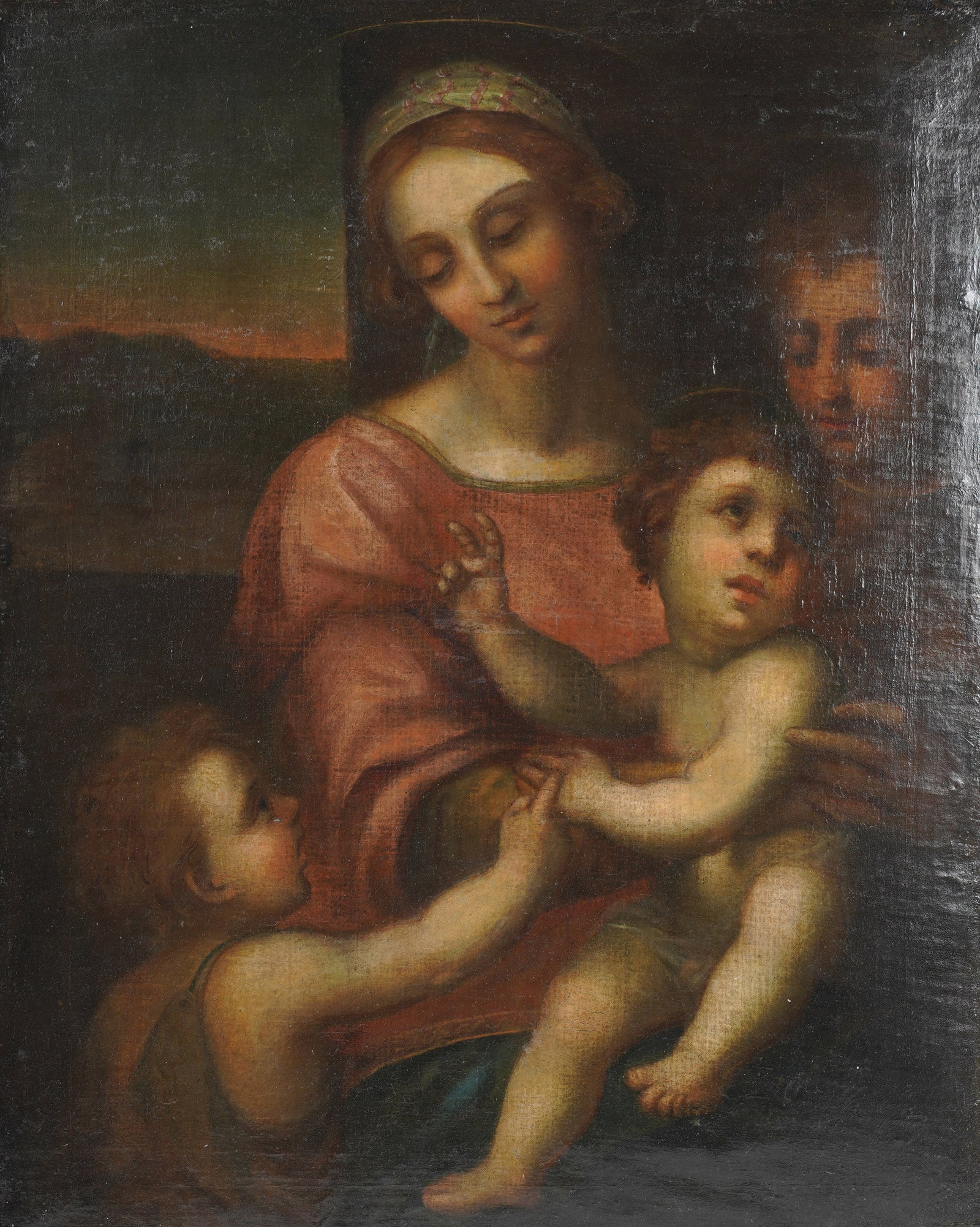 Domenico Puligo, 1492-1527, Madonna and Child: oil on canvas No visible signature 29 x 23 in. (73.7 x 58.4 cm.), Frame: 35 1/2 x 29 3/4 in. (90.2 x 75.6 cm.)