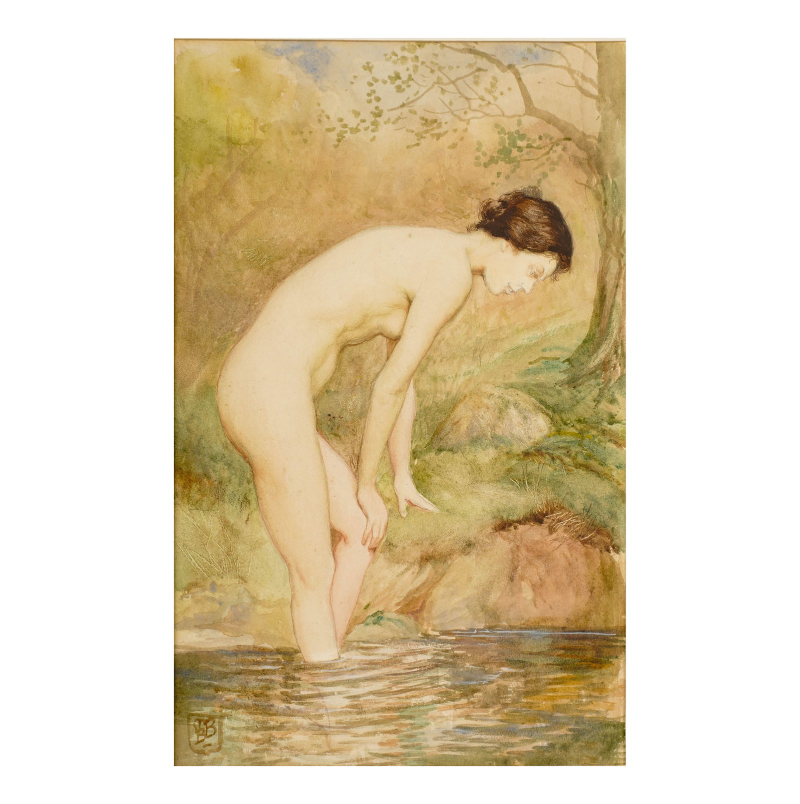 Trevor Blandon, 1864-1930, The Bather: watercolor on paper signed to the lower left Sight: 15 x 9 1/2 in. (38.1 x 24.1 cm.), Frame: 23 1/4 x 17 1/4 in. (59.1 x 43.8 cm.)