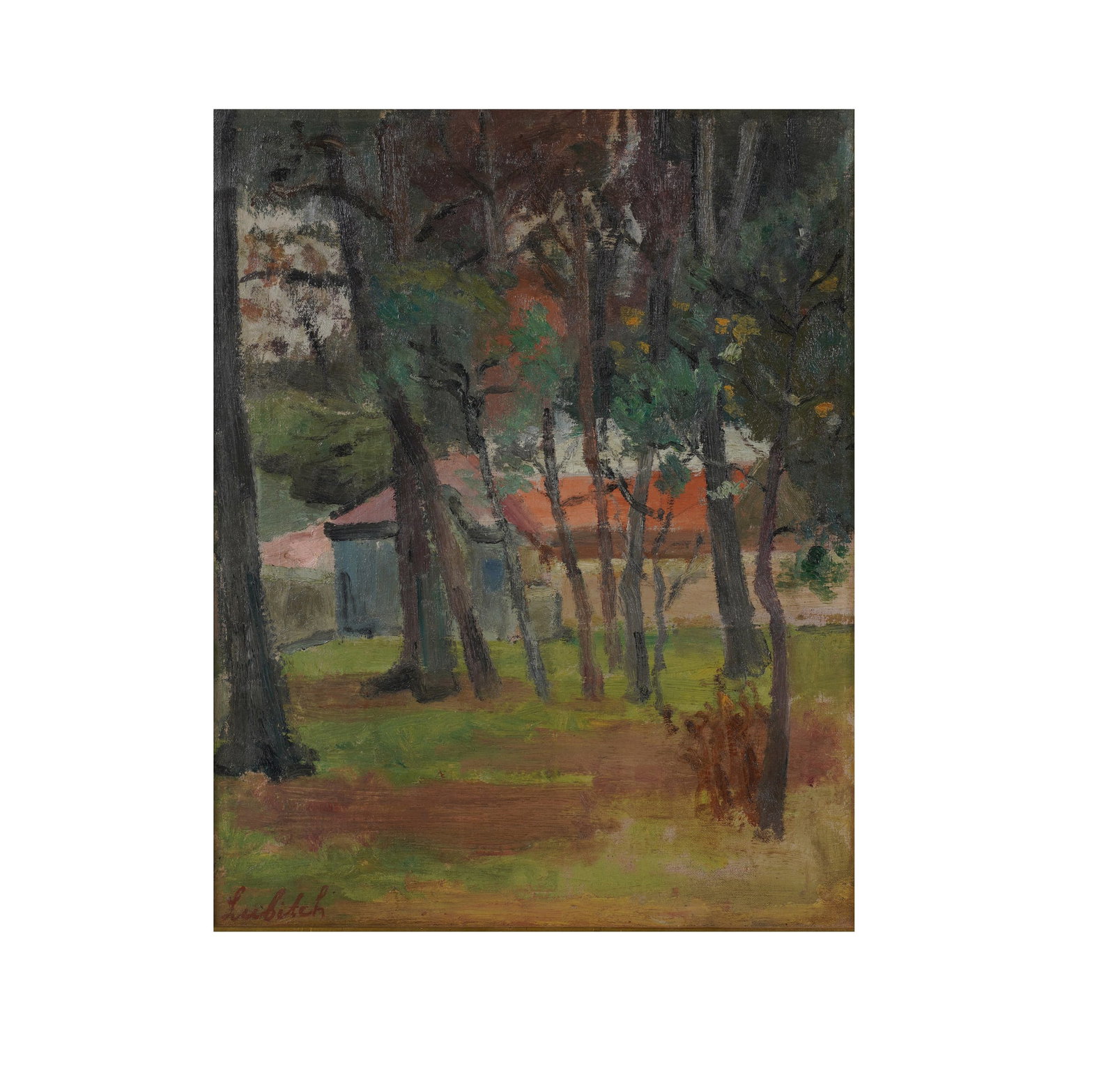 Ossip Lubitch, France 1896-1990, Landscape with Buildings: oil on canvas signed to the lower left 16 x 13 in. (40.6 x 33 cm.), Frame: 19 1/2 x 16 1/2 in. (49.5 x 41.9 cm.)