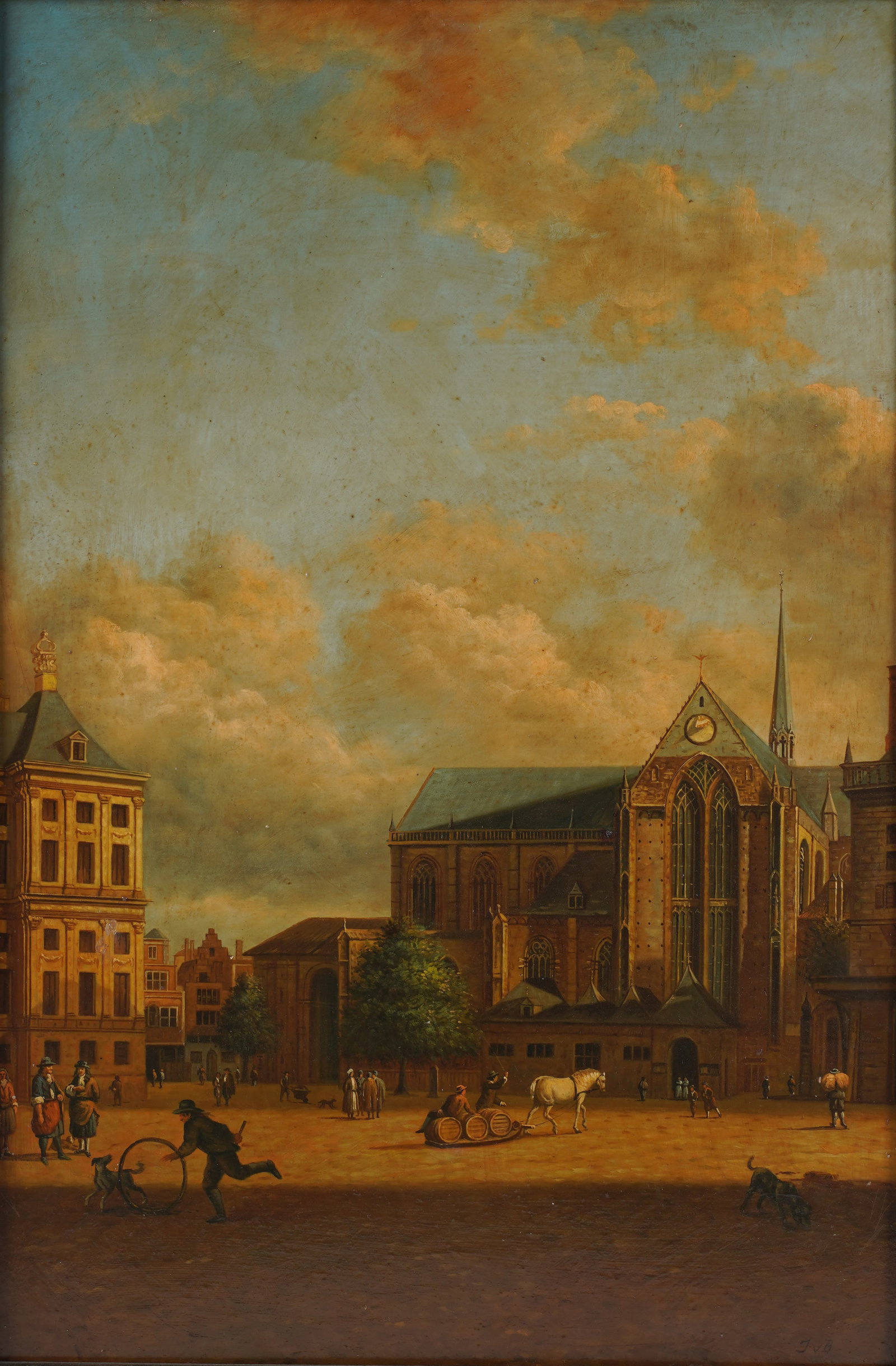 Dutch School: Cityscape: oil on wood panel, signed to the lower right, 24 x 16 in. (61 x 40.6 cm.)