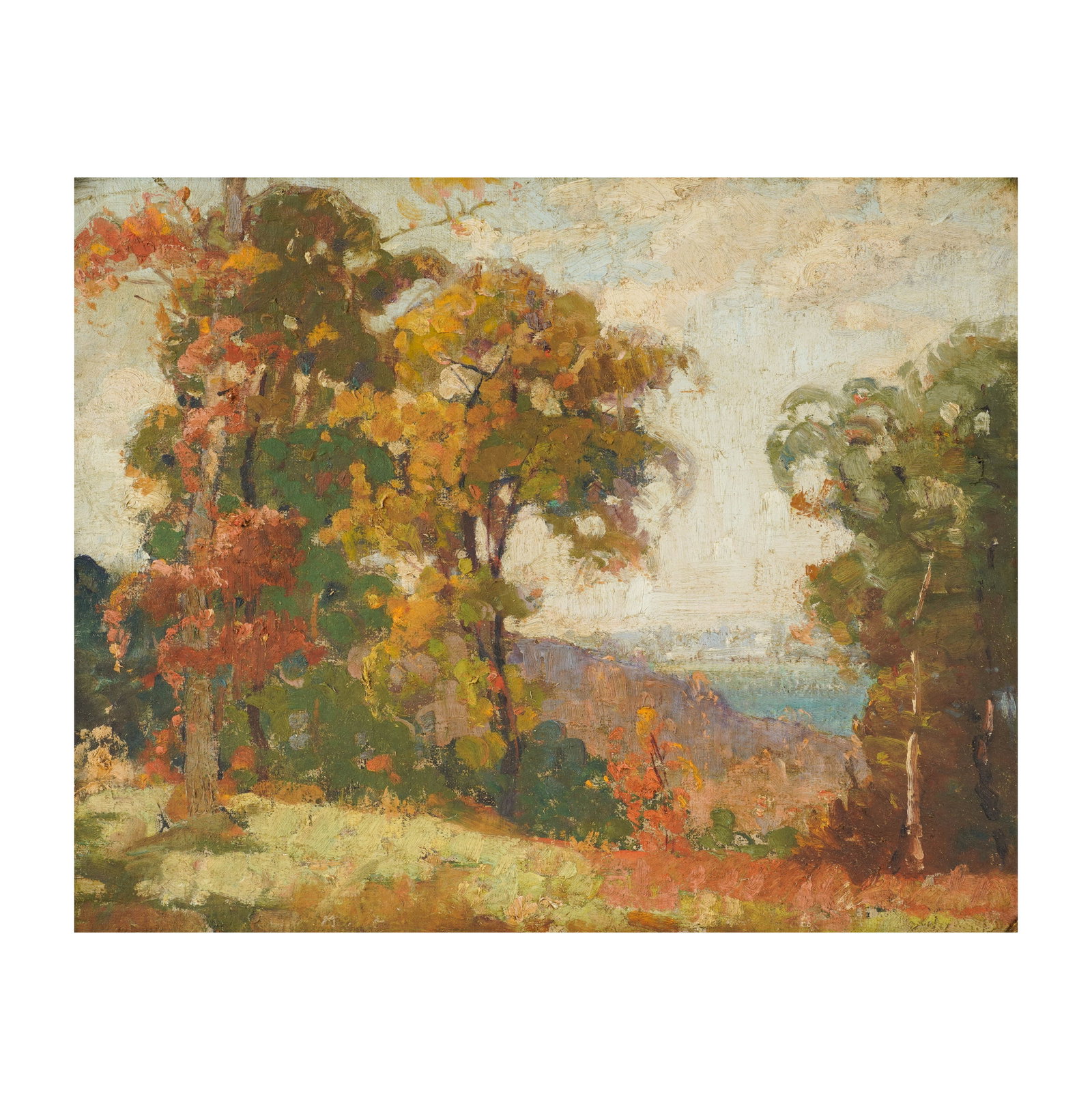 California Impressionist Landscape: oil on canvas, no visible signature 16 x 20 in. (40.6 x 50.8 cm.), Frame: 22 x 26 in. (55.9 x 66 cm.)