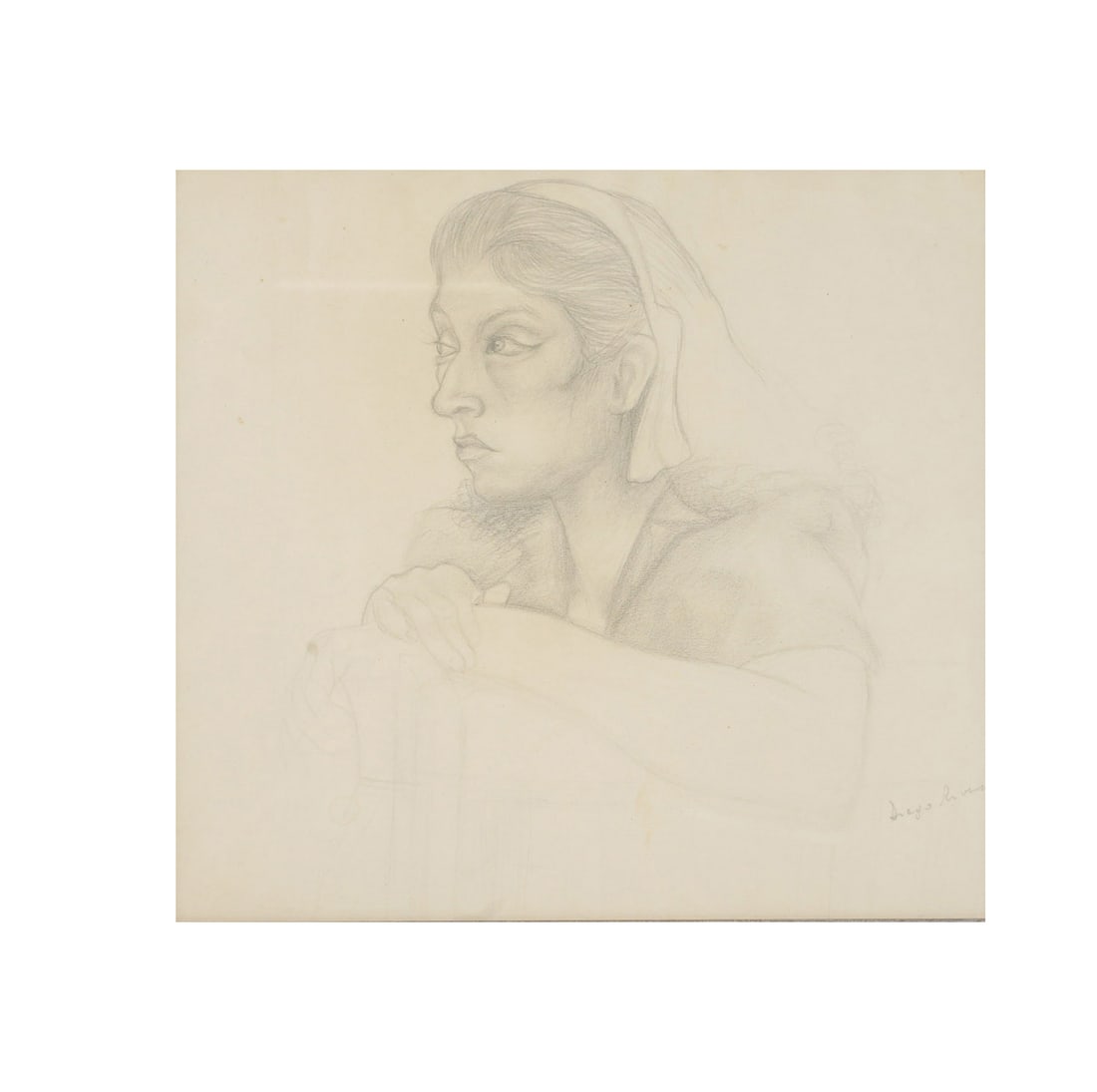 Pencil Sketch of a Woman: signed illegibly to the lower right sight: 10 1/2 x 11 1/2 in. (26.7 x 29.2 cm.), Frame: 17 1/2 x 18 1/2 in. (44.5 x 47 cm.)