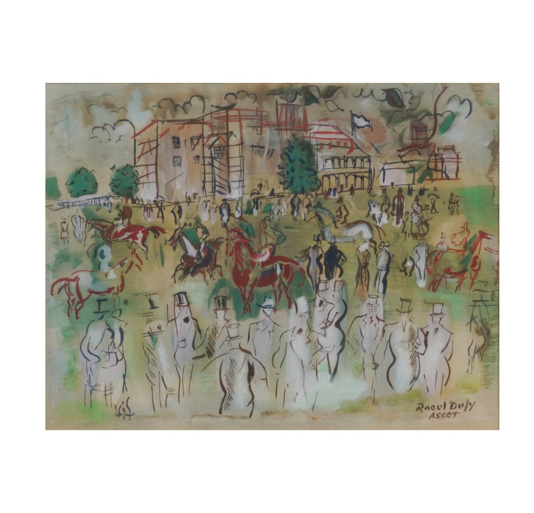 After Raoul Dufy, French 1877-1953, Polo Match: embellished lithograph signed to the lower right sight: 12 1/2 x 16 in. (31.8 x 40.6 cm.), Frame: 17 x 20 1/2 in. (43.2 x 52.1 cm.)