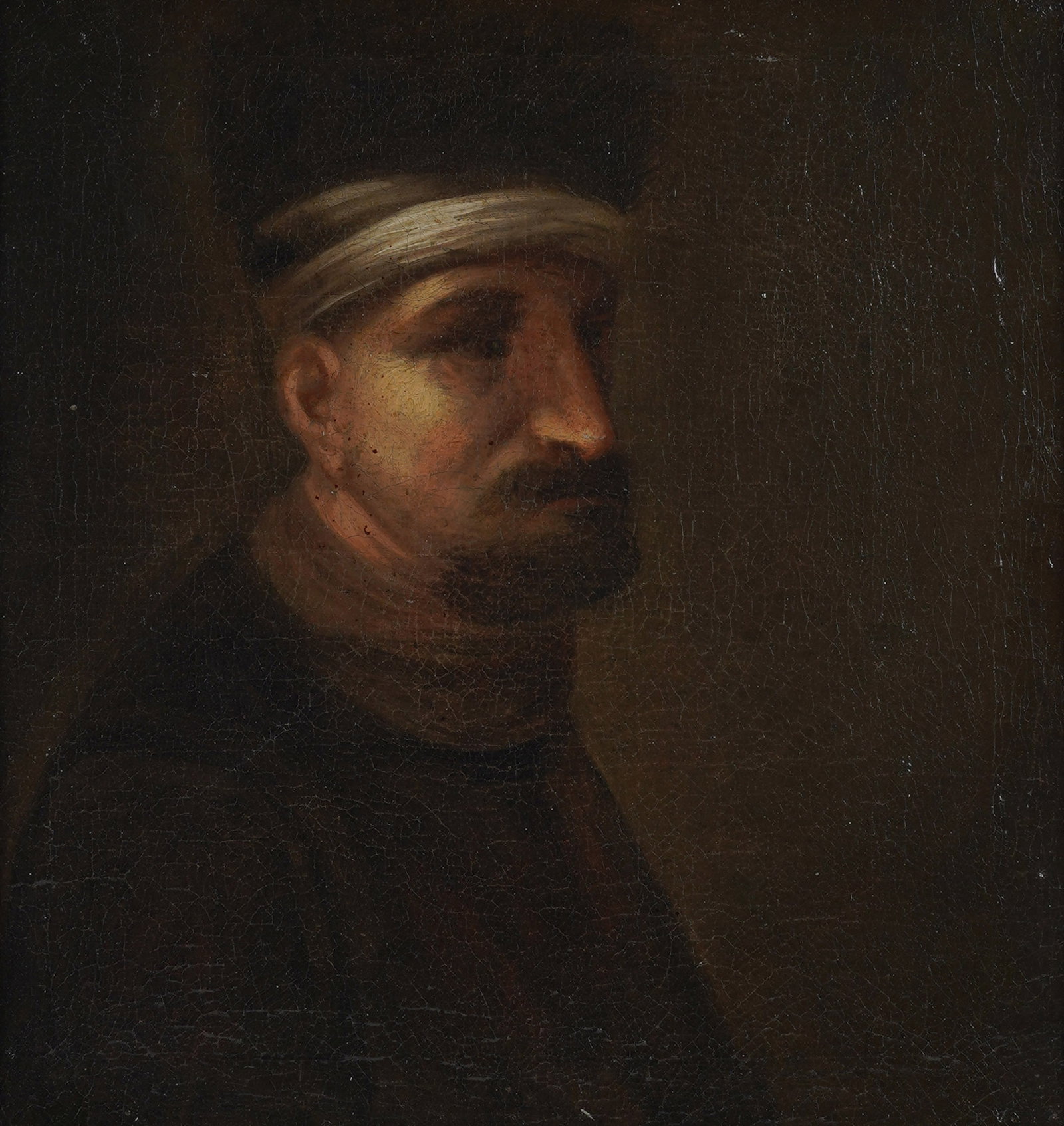 Italian School: Portrait of a Bearded Man: oil on canvas, no signature visible 11 1/2 x 10 3/4 in. (29.2 x 27.3 cm.), Frame: 15 1/2 x 14 3/4 in. (39.4 x 37.5 cm.)