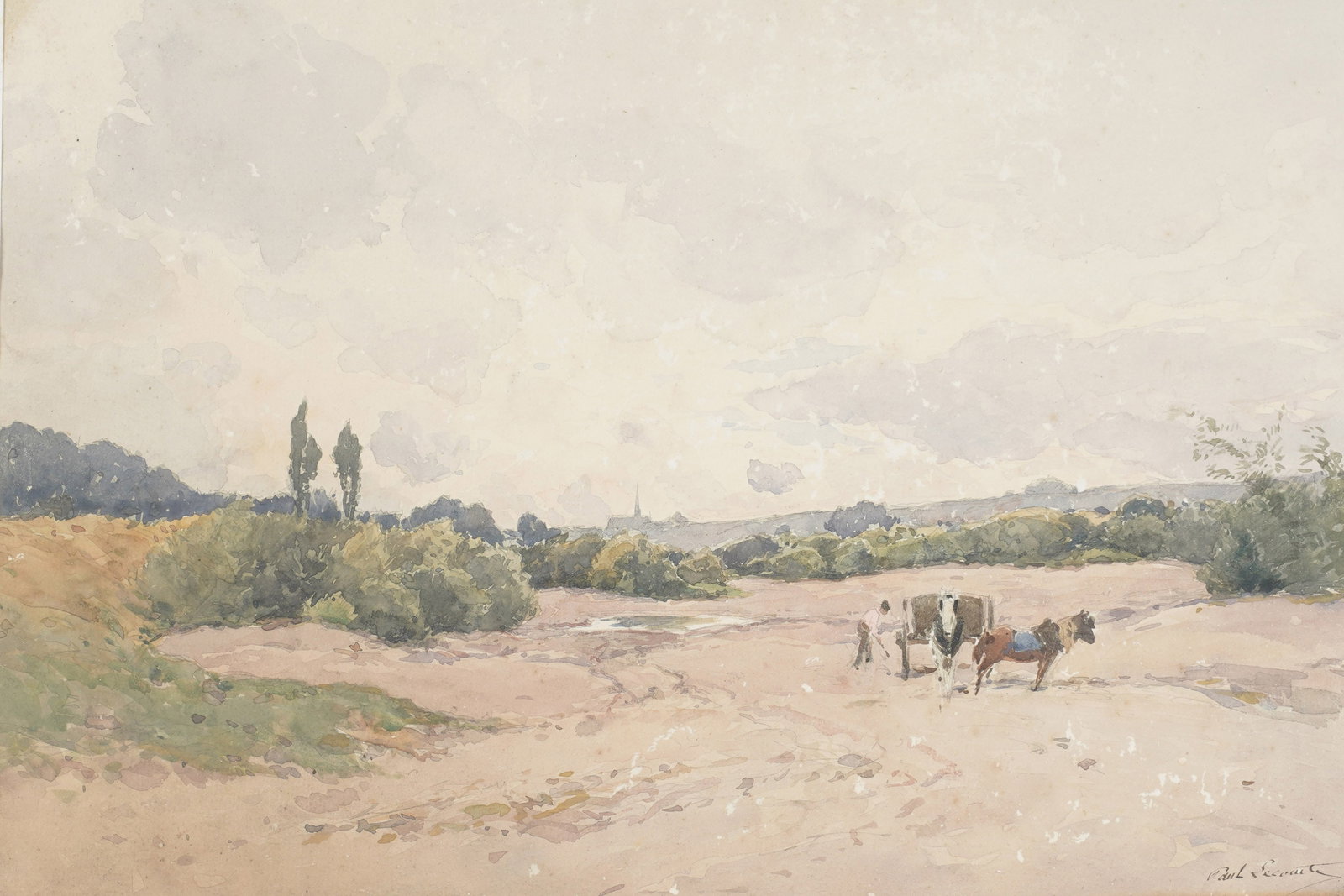 Paul Lecomte, France 1842-1920, Mortefontaine, les sables blancs: watercolor on paper signed to the lower right 10 1/2 x 15 in. (26.7 x 38.1 cm.), Frame: 13 1/4 x 19 1/4 in. (33.7 x 48.9 cm.)