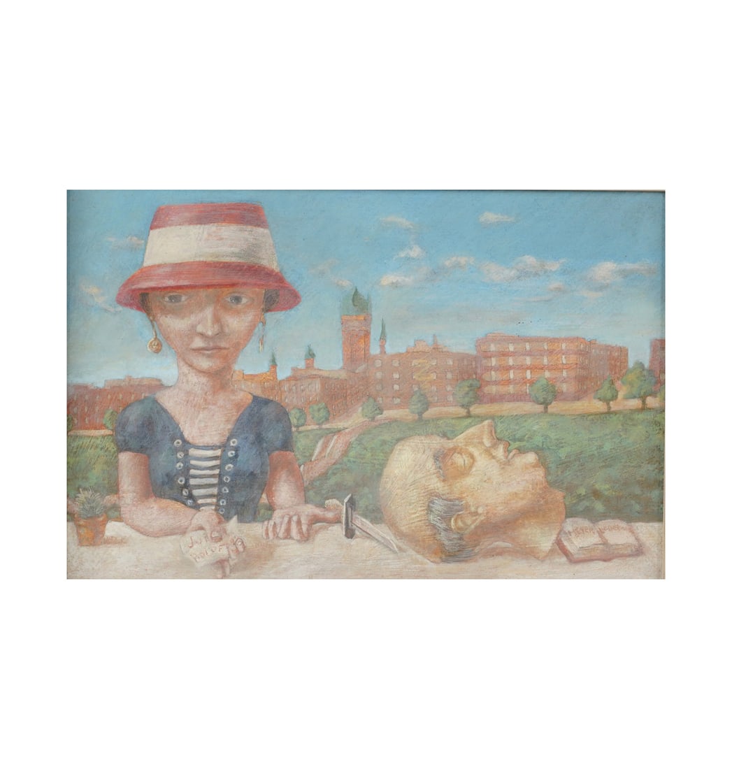 Meyer F. Lieberman, 1923, Judith Holofernes: oil on board 1956, signed to lower right and verso, titled on verso, Galley G label on the verso board: 7 1/2 x 11 1/2 in. (19.1 x 29.2 cm.), Frame: 17 x 20 3/4 in. (43.2 x 52.7 cm.)
