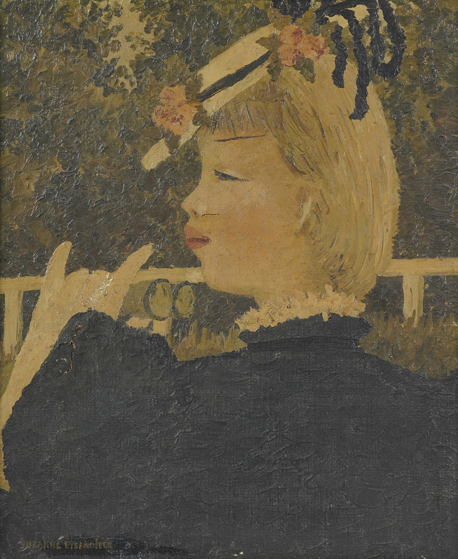 Suzanne Eisendieck, German 1908-1998, Portrait of a Girl: oil on canvas signed to the lower left 18 x 15 in. (45.7 x 38.1 cm.), Frame: 25 x 22 in. (63.5 x 55.9 cm.)