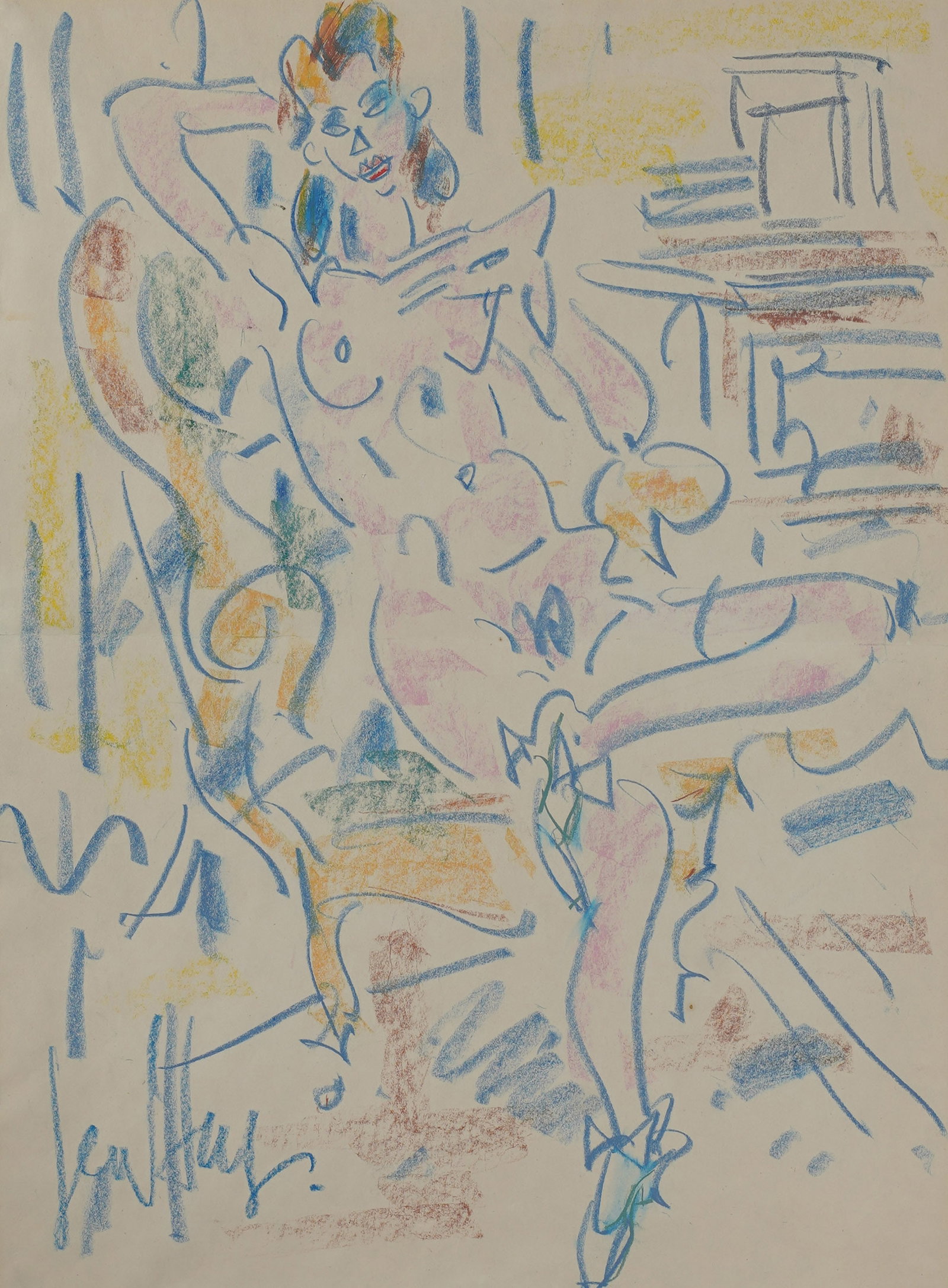 Gen Paul, France 1895-1975, A Portrait of a Nude: Pastel on paper Signed to the lower left 24 3/4 x 18 1/2 in. (62.9 x 47 cm.), Frame: 32 1/2 x 26 in. (82.6 x 66 cm.)