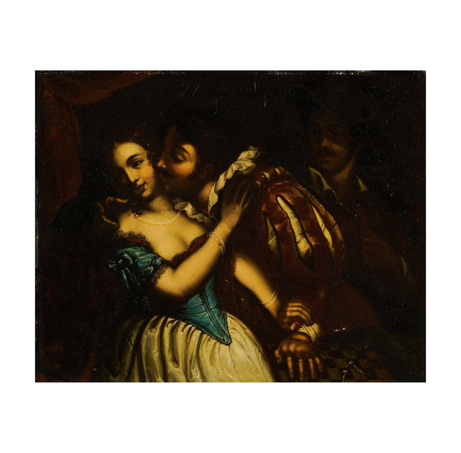 Chalon, La Revanche: oil on metal panel titled and named to label on verso 12 1/2 x 15 1/2 in. (31.8 x 39.4 cm.), frame: 21 1/2 x 24 1/2 in. (54.6 x 62.2 cm.)